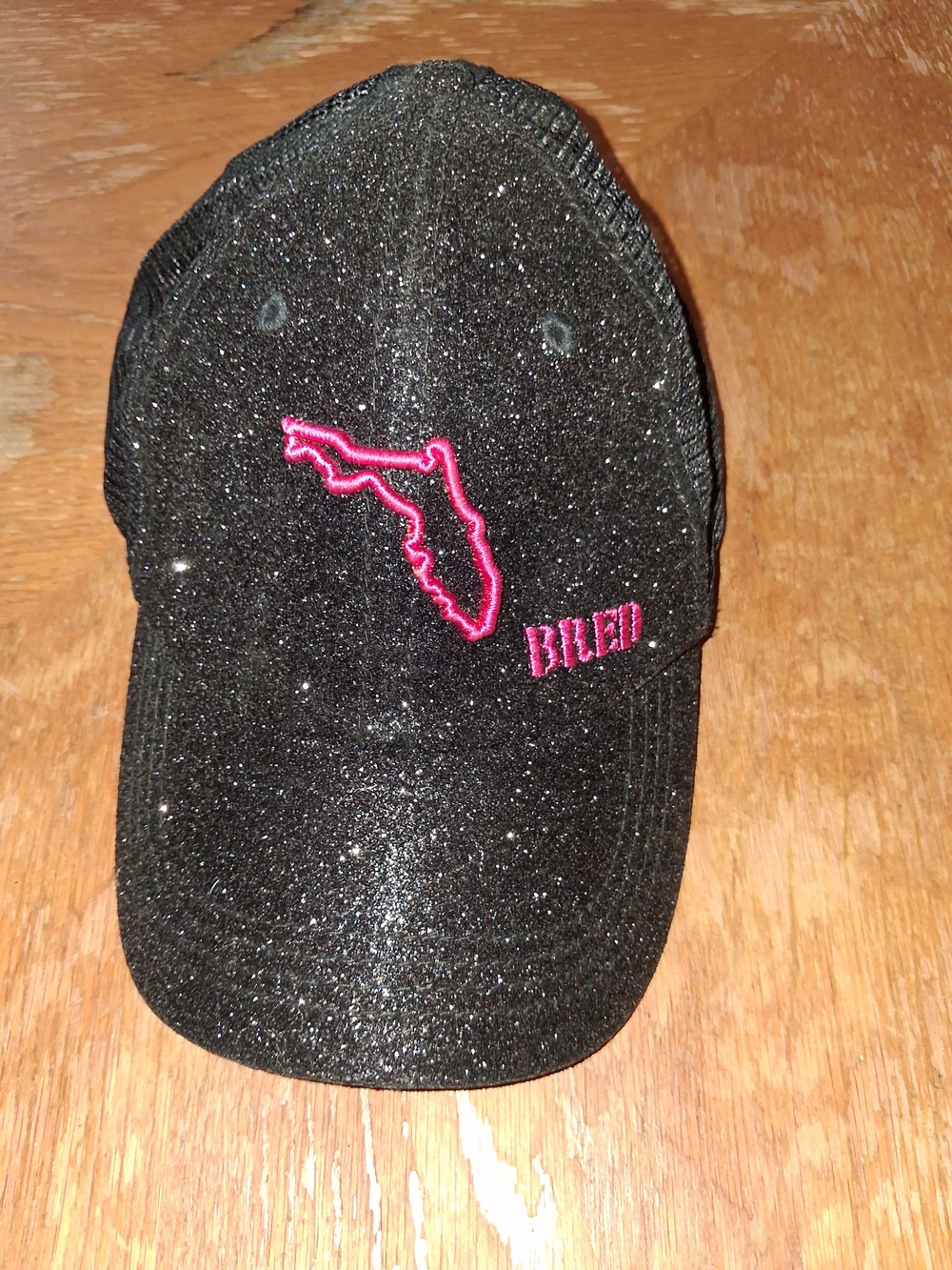 KBETHOS Black Glitter Baseball Cap with Pink Florida Outline